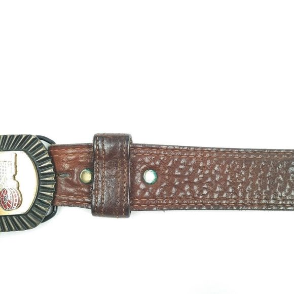 Antique Farmall tractor plaque buckle brass Salvatori corsica cowhide full grain - Picture 13 of 16